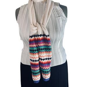 Talbots Multicolor Zigzag Knit Scarf Lambswool Blend Cozy Cabincore Winter Wrap